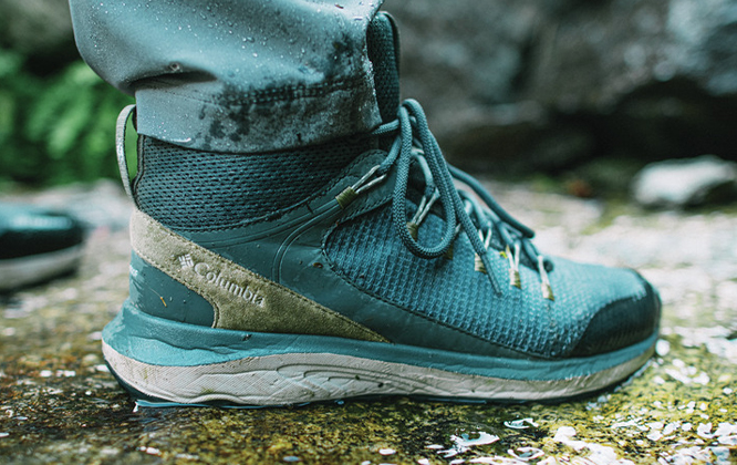 Shoe showing lace-webbing system to keep your heel in place